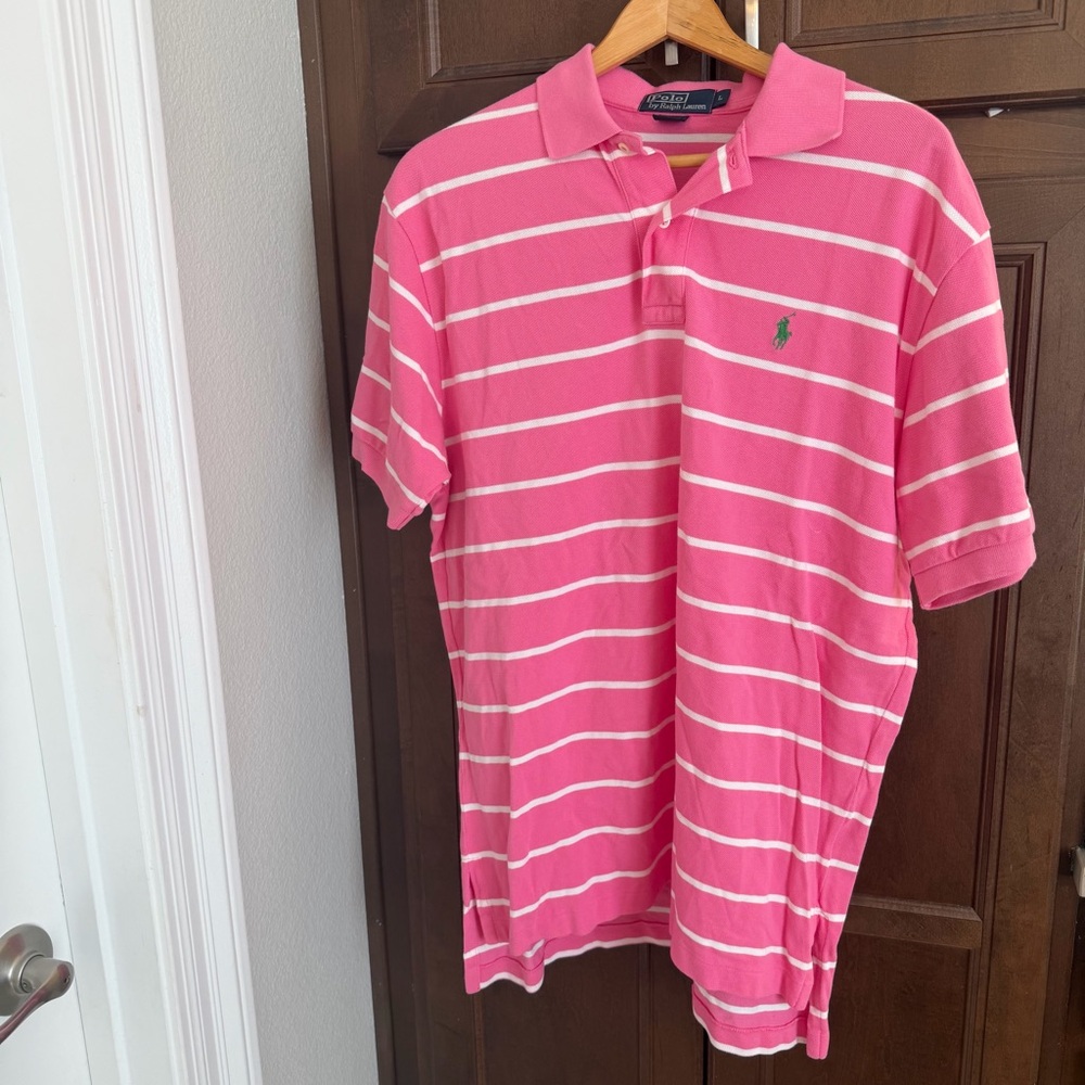 Ralph Lauren Pink and White Striped Polo Shirt